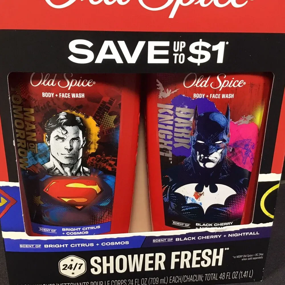 Old Spice Body Wash Superman Man of Tomorrow Batman Dark Knight Twin Pack 24 oz